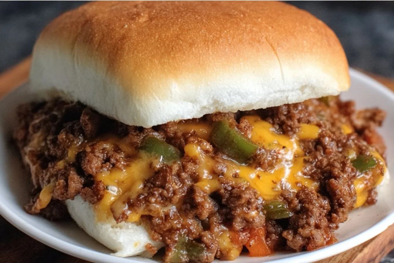 Philly Cheesesteak Sloppy Joes served with toppings on a plate