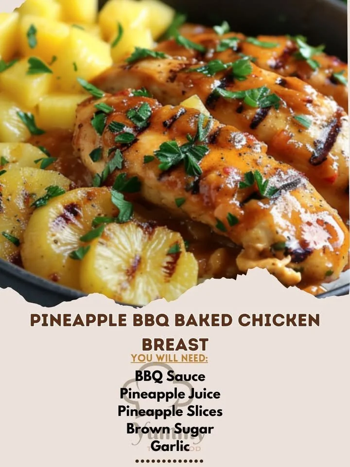 Delicious pineapple BBQ baked chicken breast served on a plate