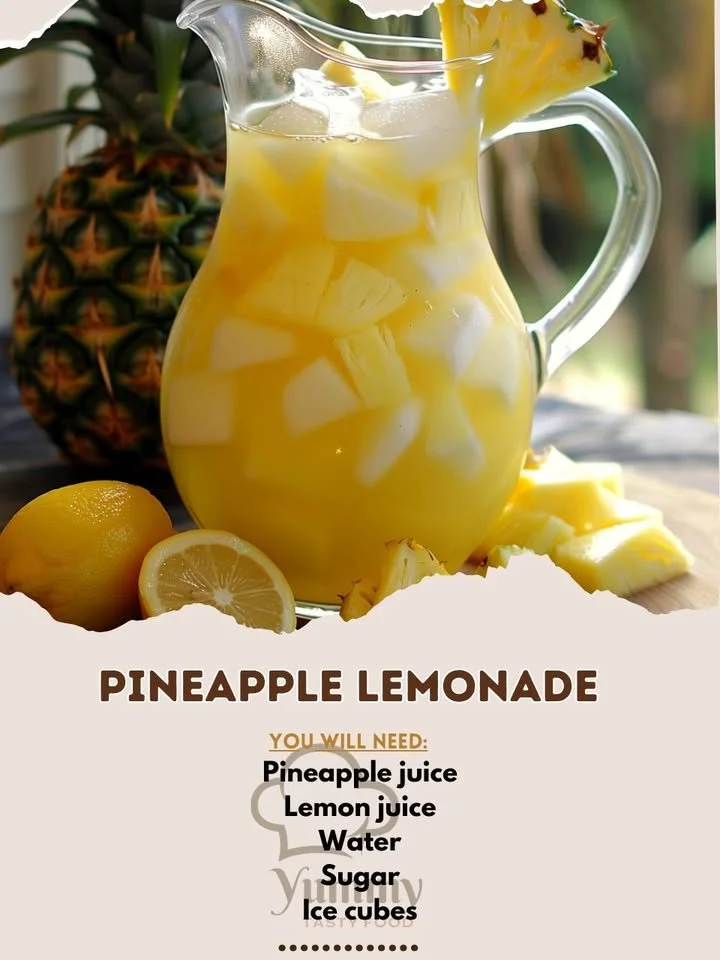 Refreshing glass of pineapple lemonade garnished with a slice of lemon