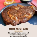 Delicious ribeye steak cooked to perfection, garnished and ready to serve.