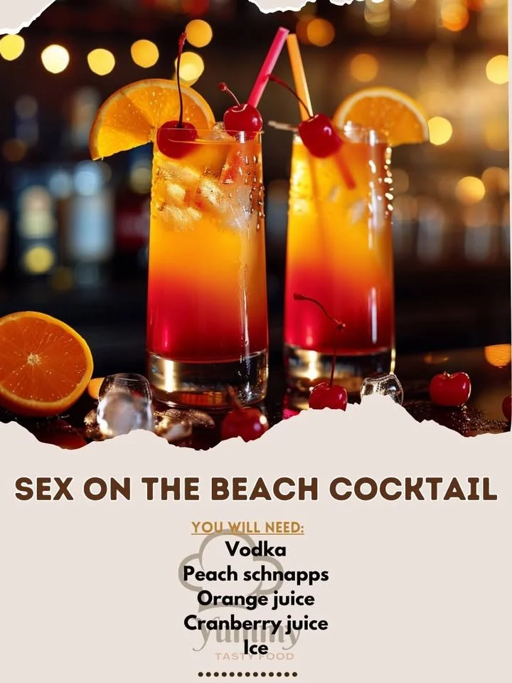 Delicious Sex On The Beach cocktail served with garnishes
