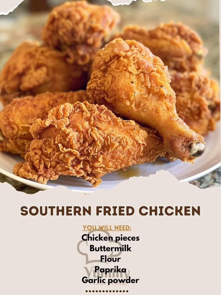 Delicious Southern fried chicken served with crispy coating and herbs.