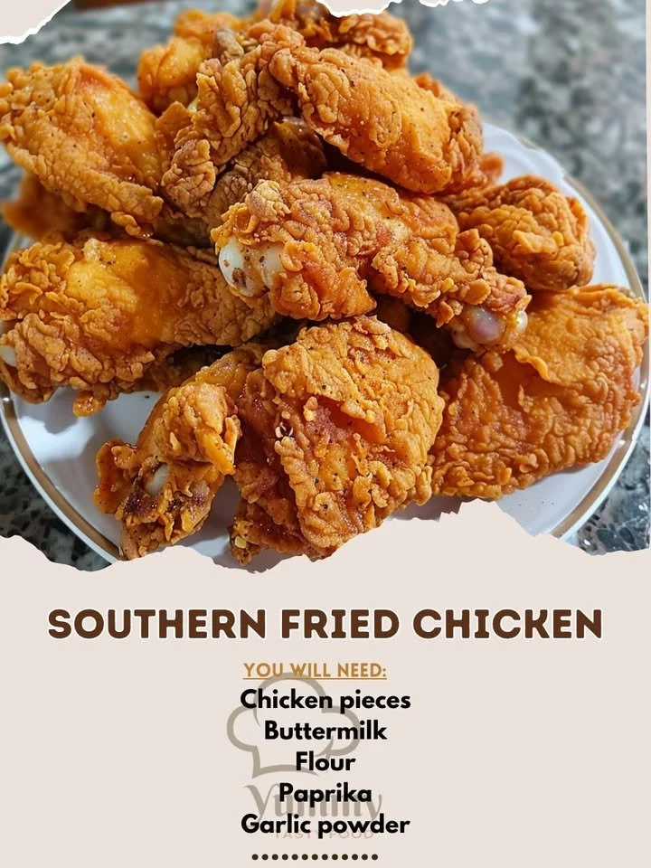 Crispy Southern fried chicken served with sides, showcasing the golden-brown crust.