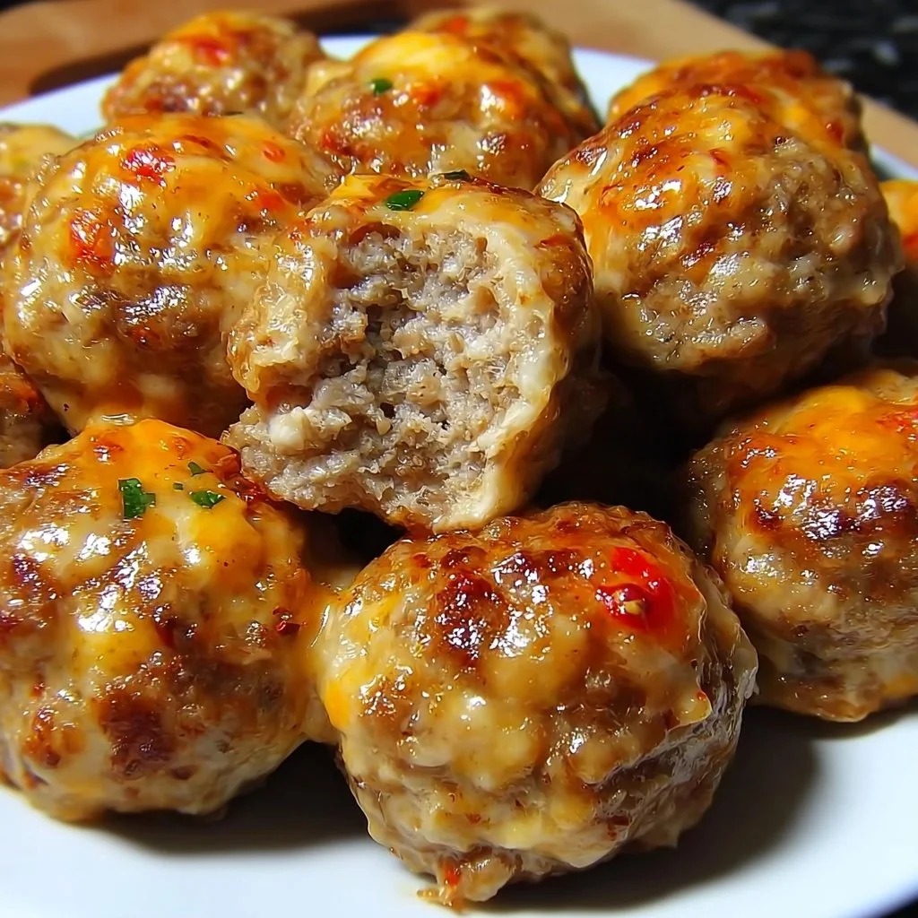 Spicy Cream Cheese Sausage Balls with Rotel served on a platter
