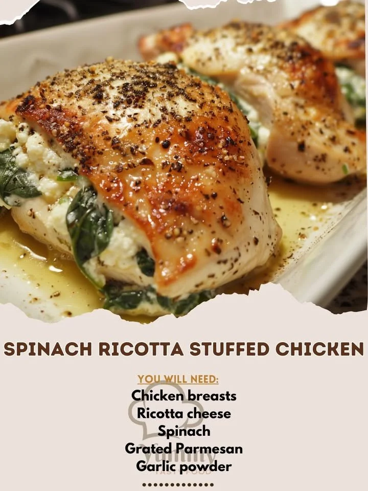 Spinach Ricotta Stuffed Chicken served on a plate with fresh herbs