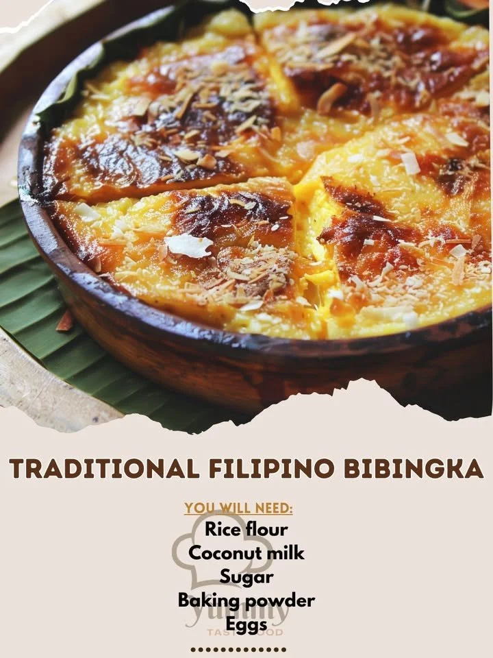 Traditional Filipino rice cake served with coconut and sugar toppings