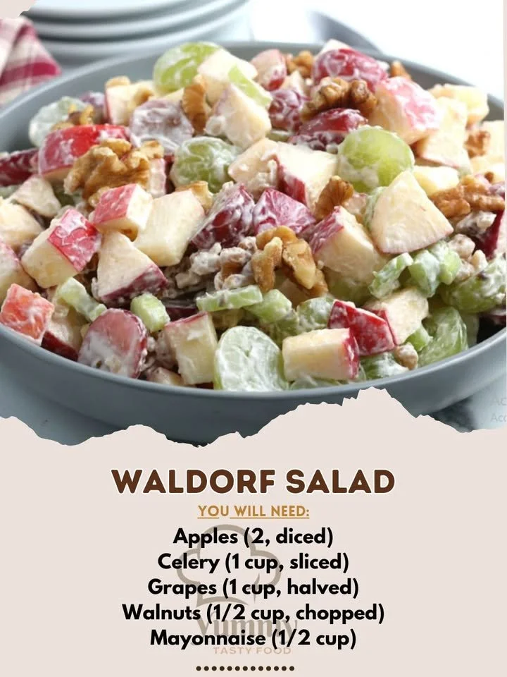 Delicious Waldorf Salad with apples, walnuts, and grapes served in a bowl