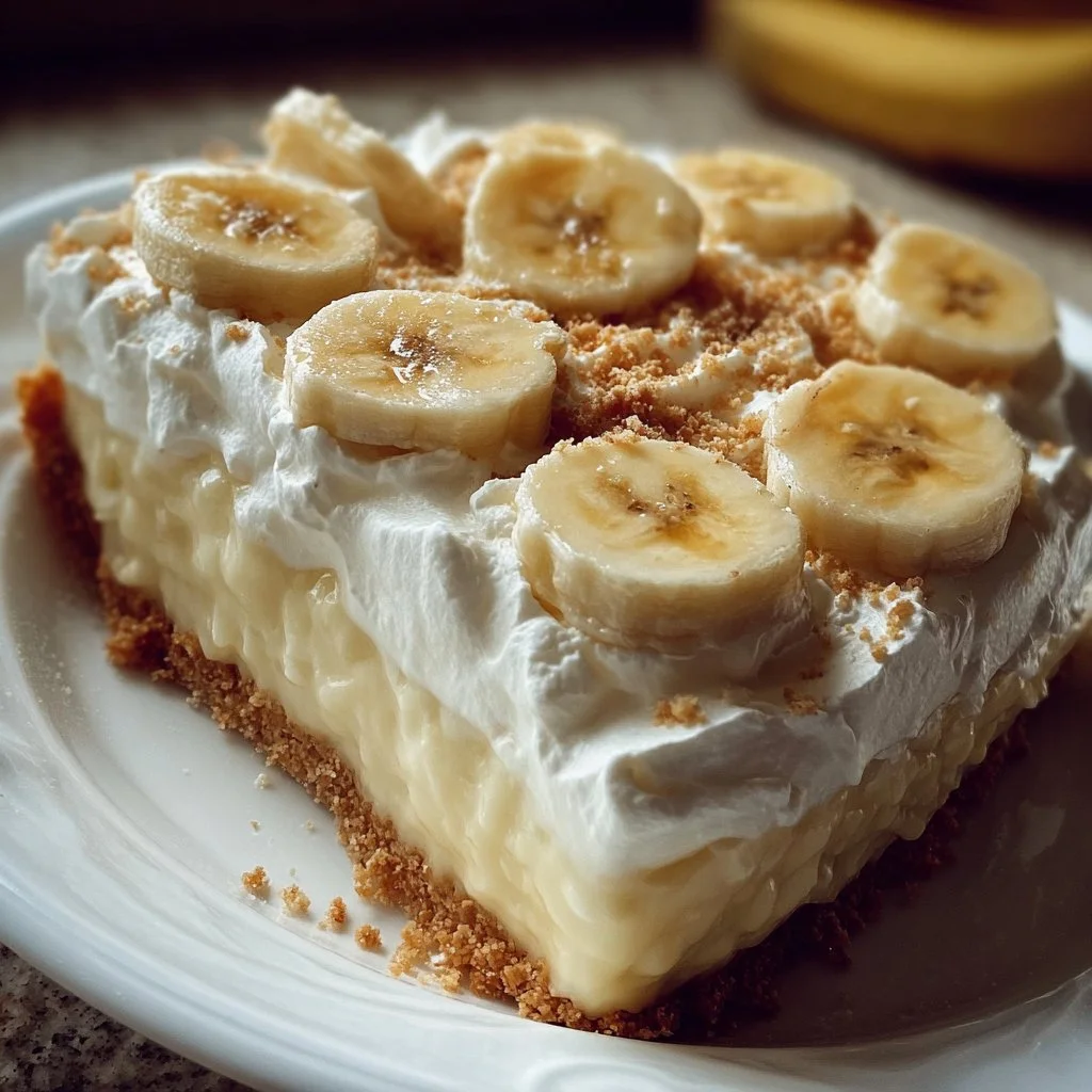Delicious homemade banana cream pie with fresh banana slices on top