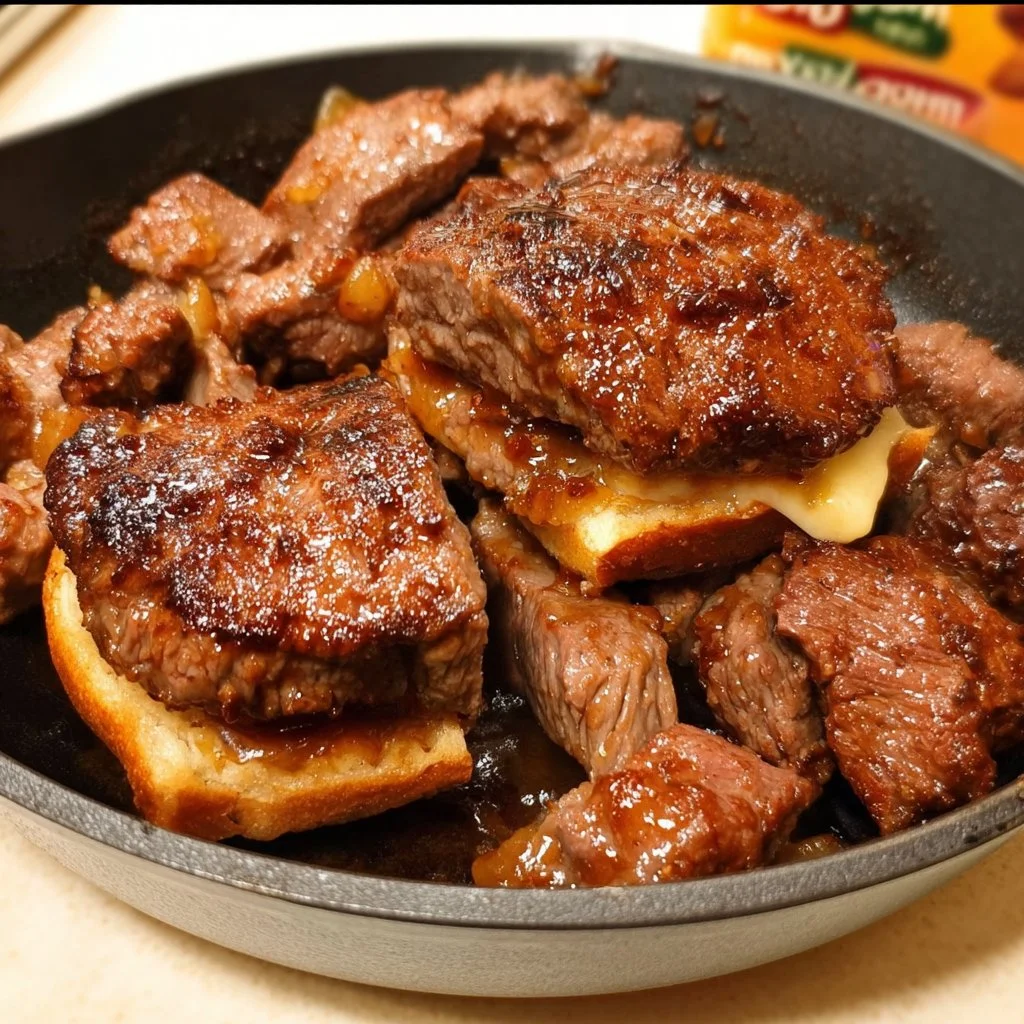Delicious barbecue beef skillet with colorful vegetables