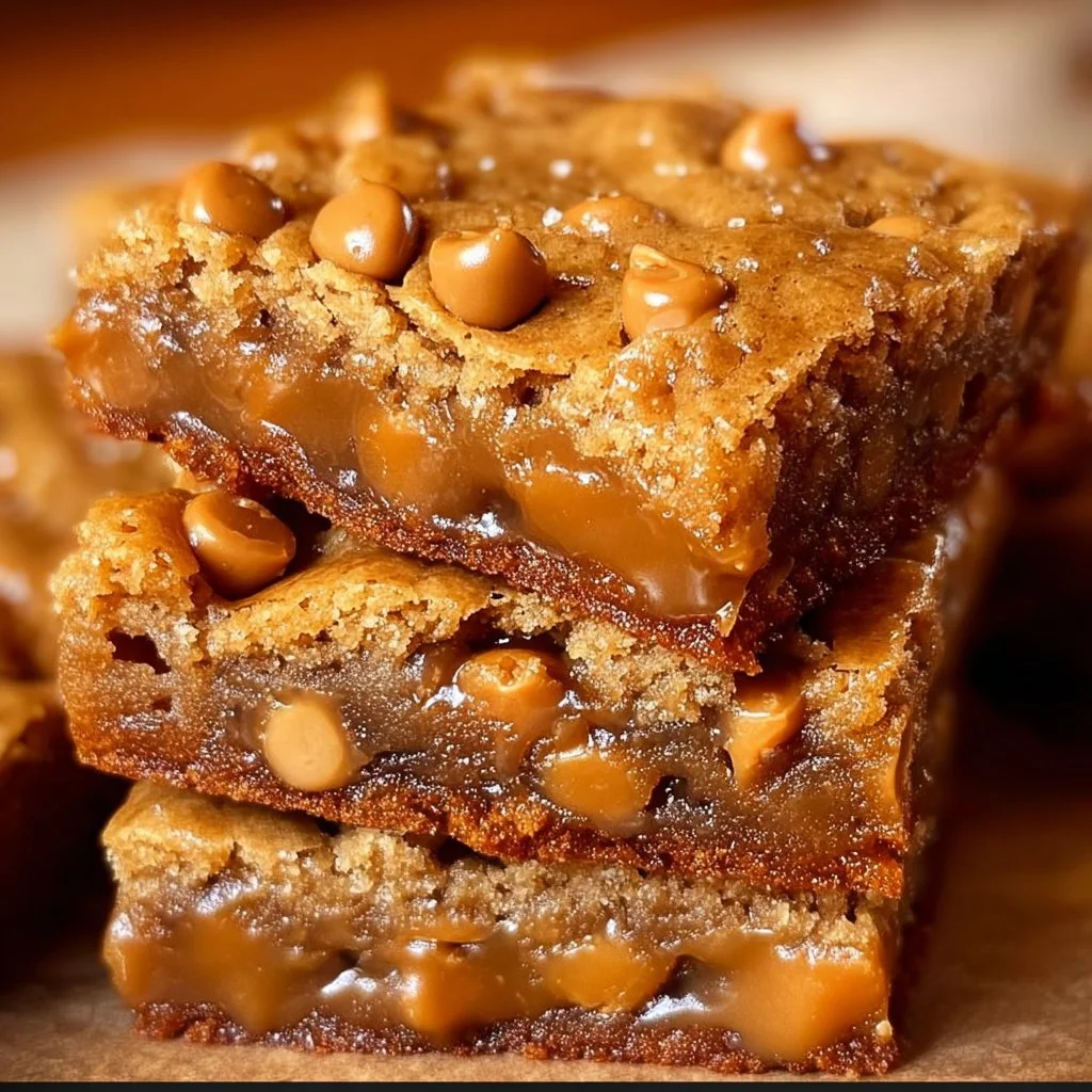 Delicious butterscotch toffee cookie bars topped with chocolate