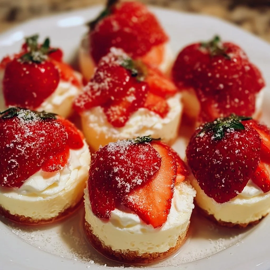 Cheesecake Deviled Strawberries topped with creamy cheesecake filling.