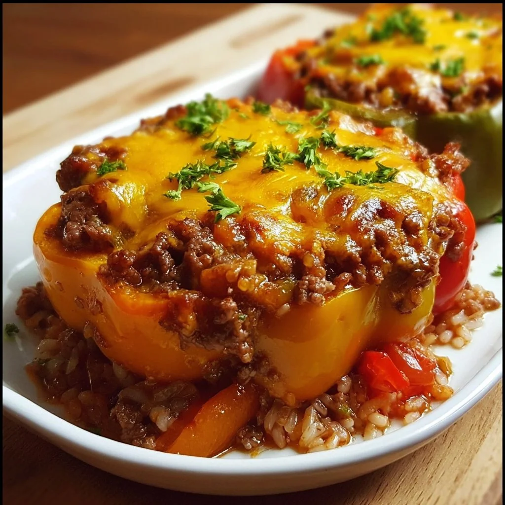 Cheesy Stuffed Pepper Beef Casserole served in a bowl