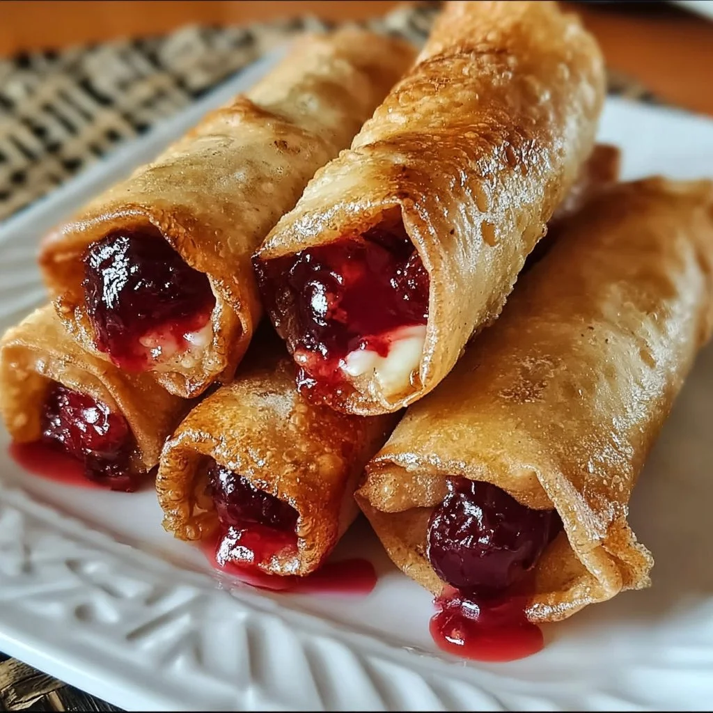 Delicious Cherry Cheesecake Egg Rolls served on a plate