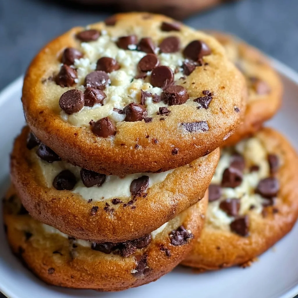 Chocolate chip cheesecake cookies on a cooling rack with chocolate chips scattered
