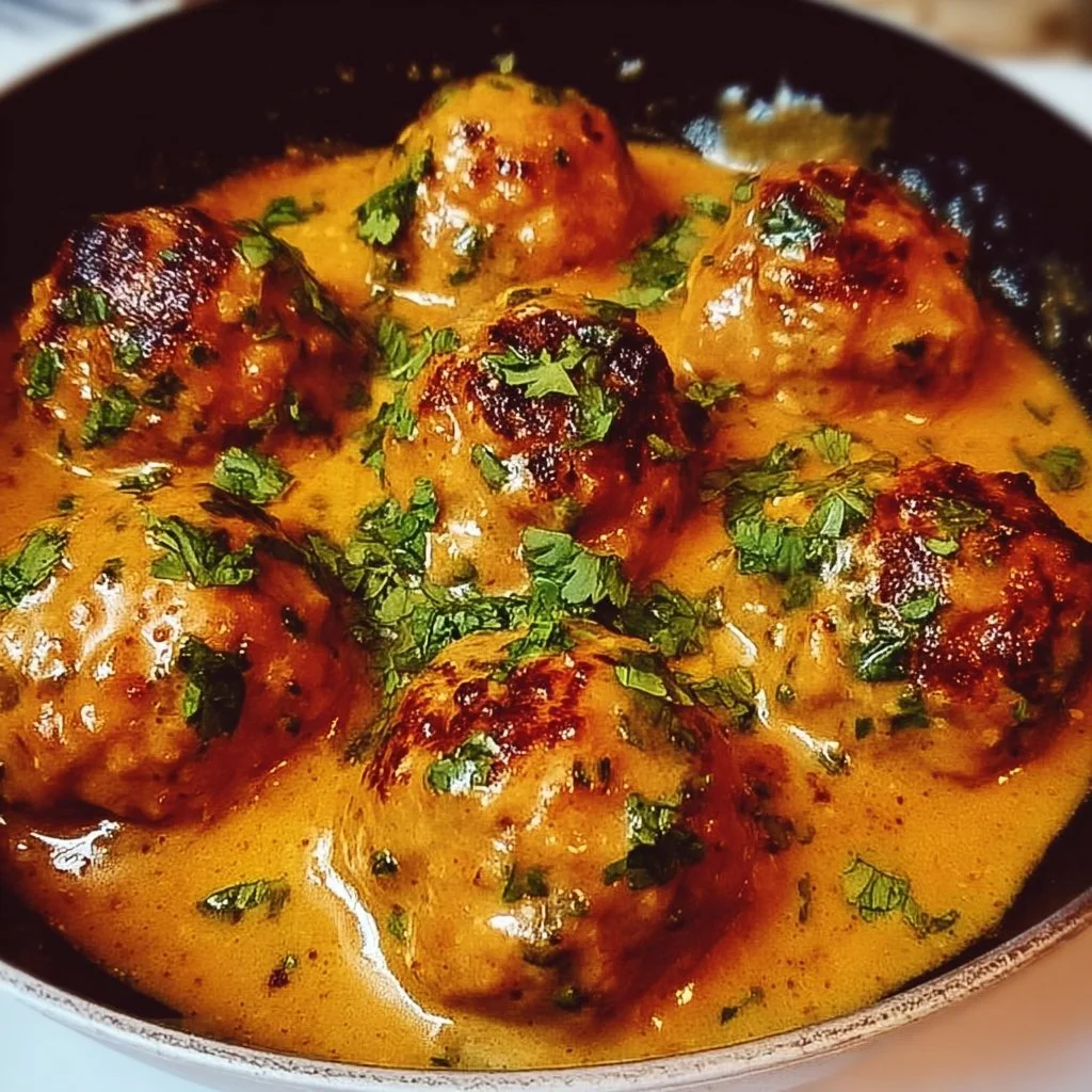 Coconut Curry Chicken Meatballs served with rice and garnished with cilantro.