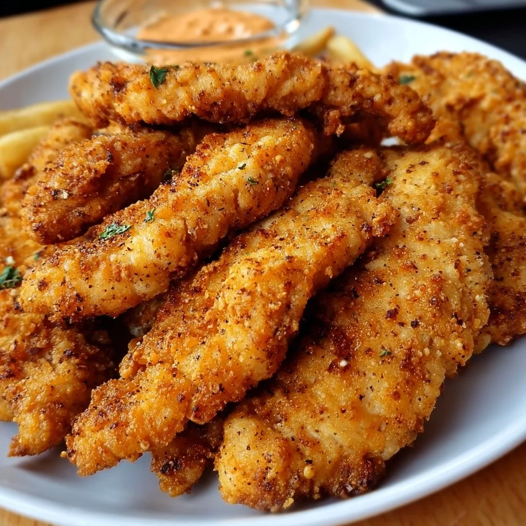 Delicious Crack Chicken Tenders served on a plate with dipping sauce