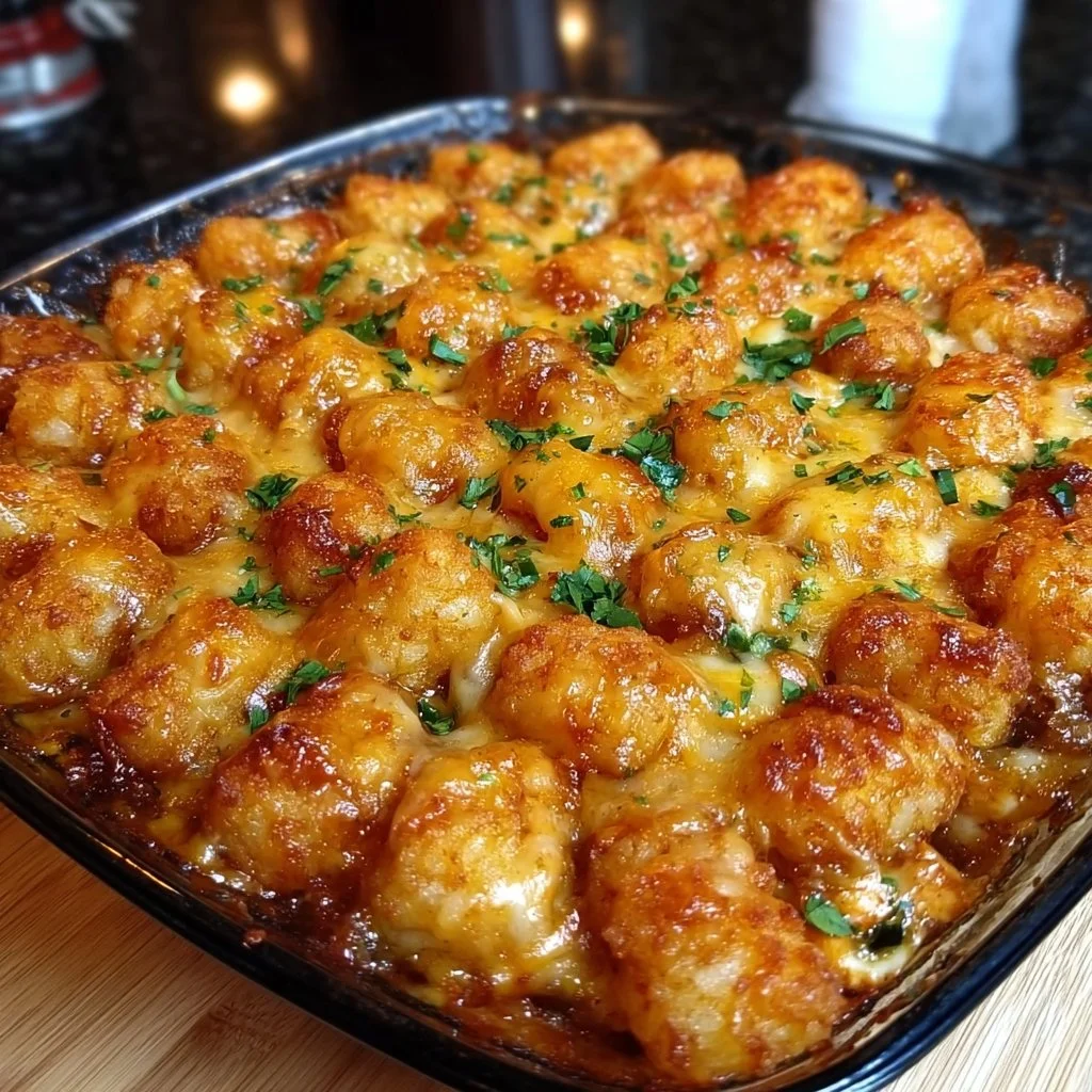 Cracked Out Chicken Tater Tot Casserole with cheese and chicken