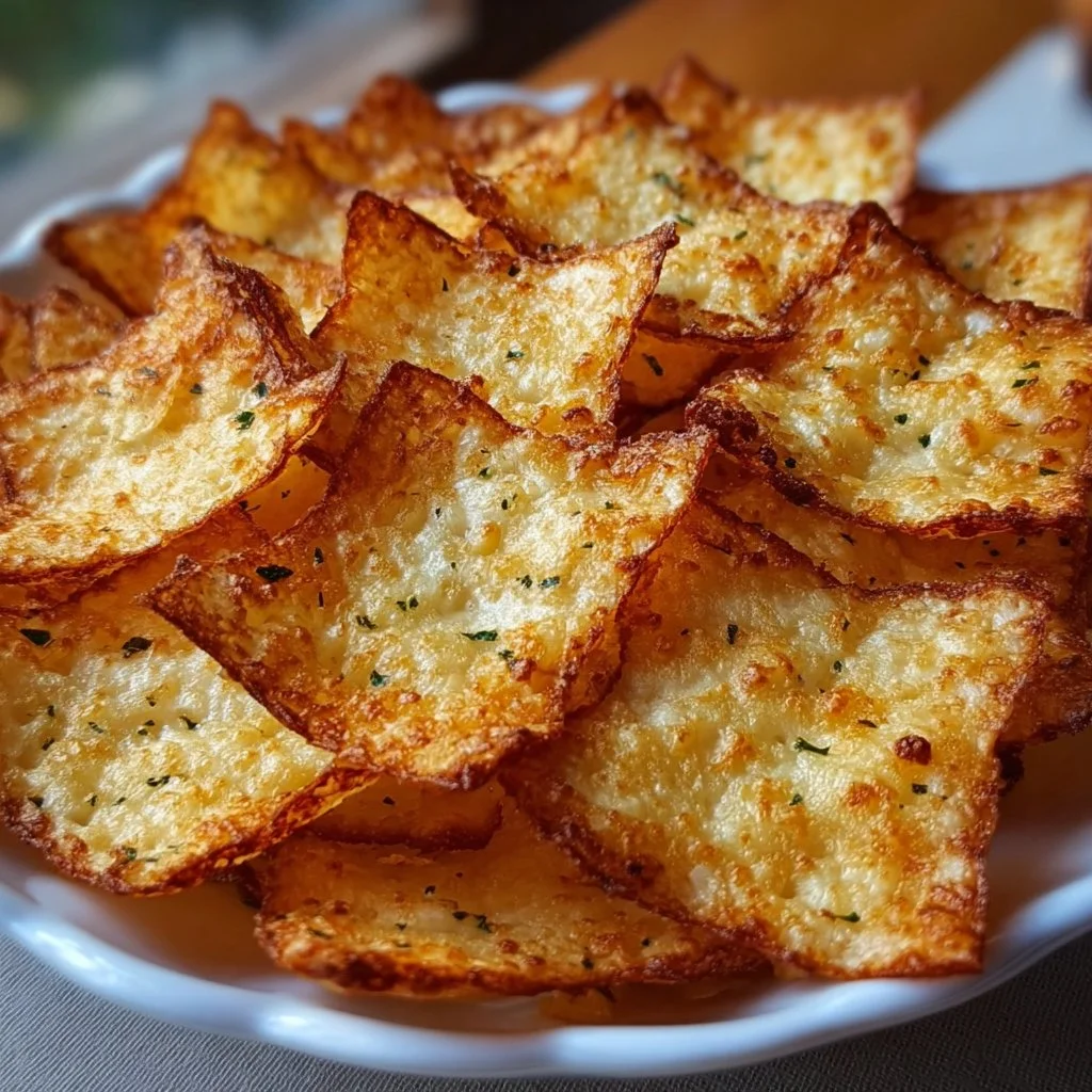 Plate of crispy cottage cheese chips for a healthy snack option