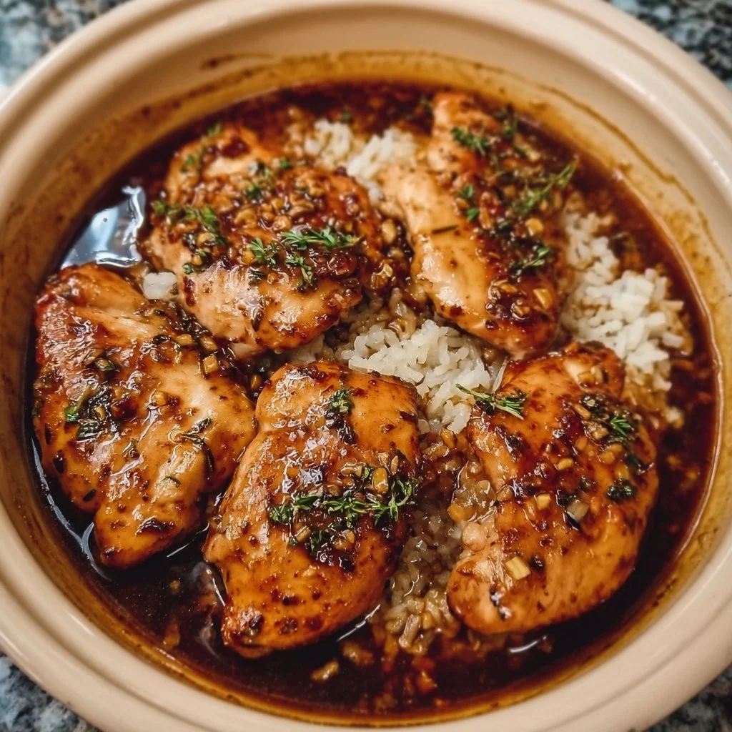 Tender Crockpot Honey Garlic Chicken served with vegetables