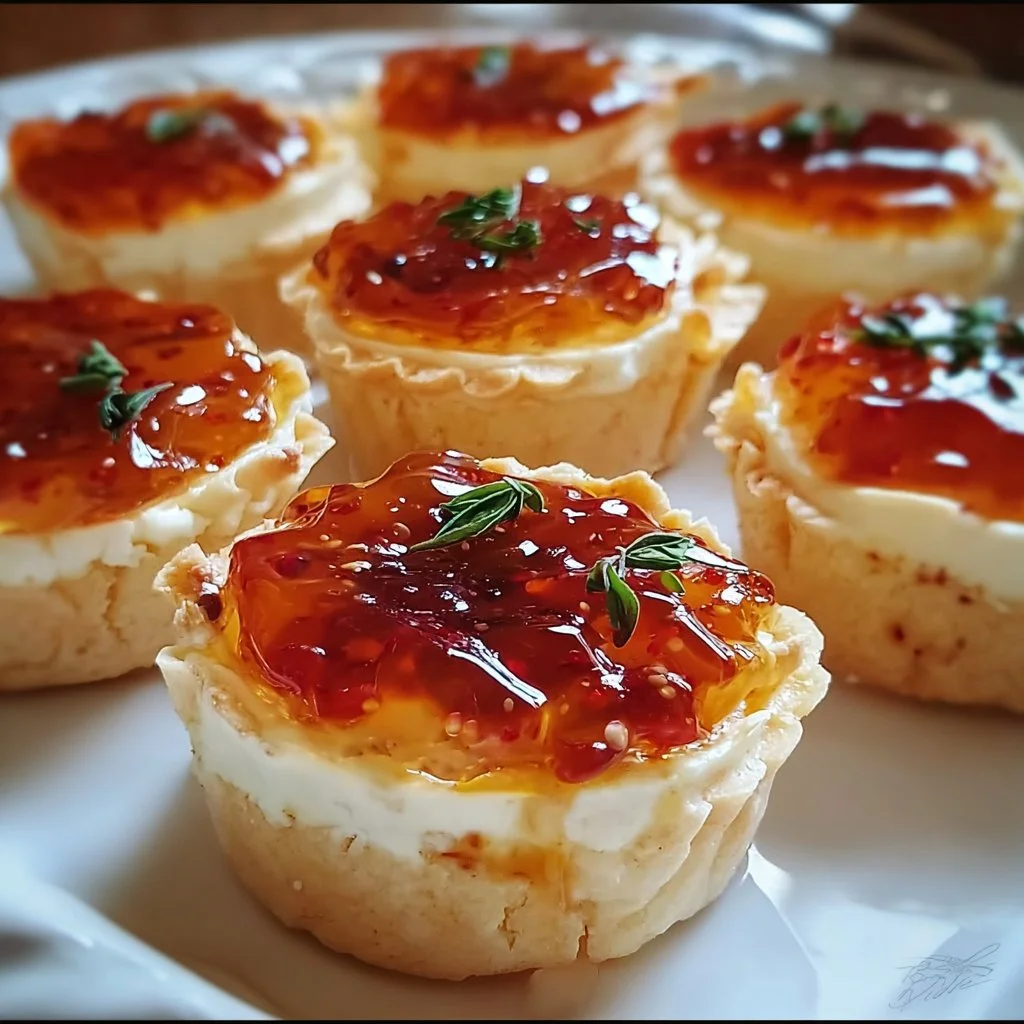 Easy 5-minute pepper jelly and cream cheese bites on a platter.