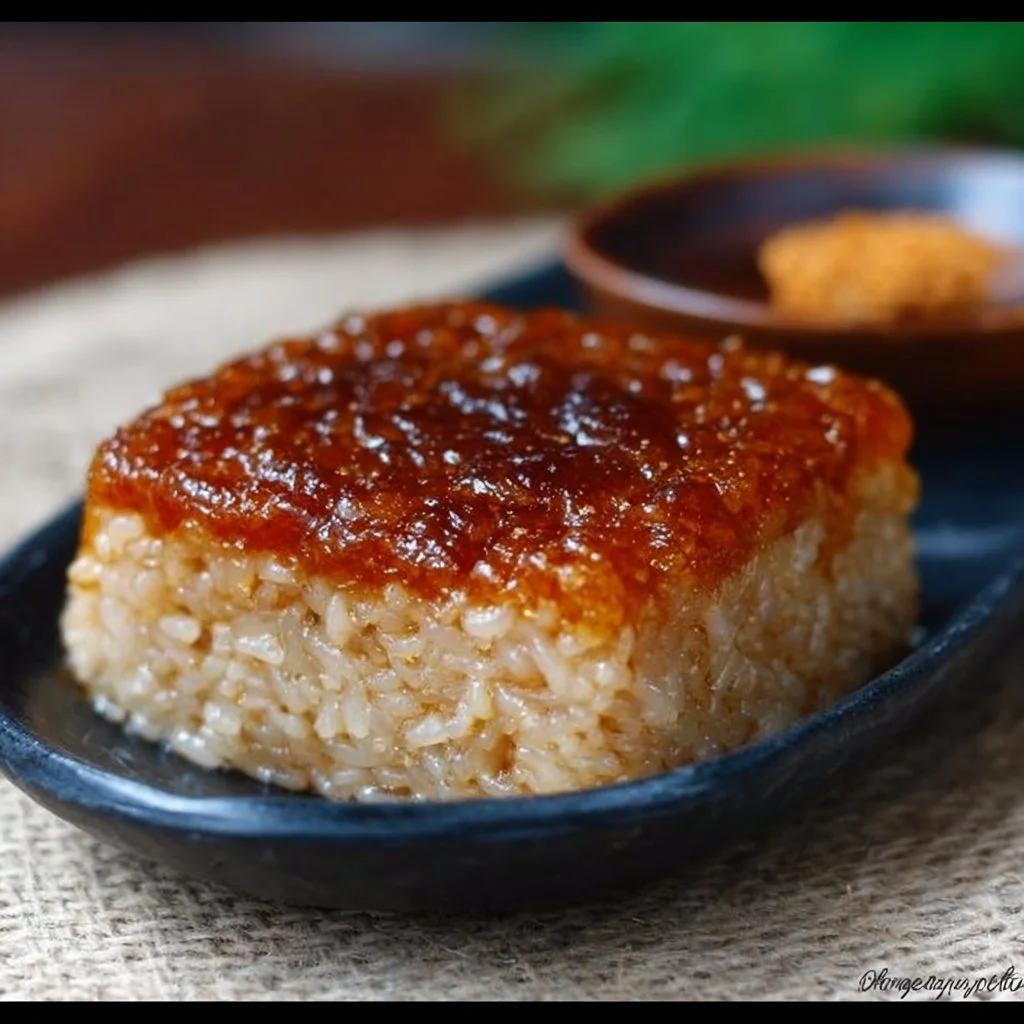 Biko Filipino sticky rice dessert with coconut milk and brown sugar