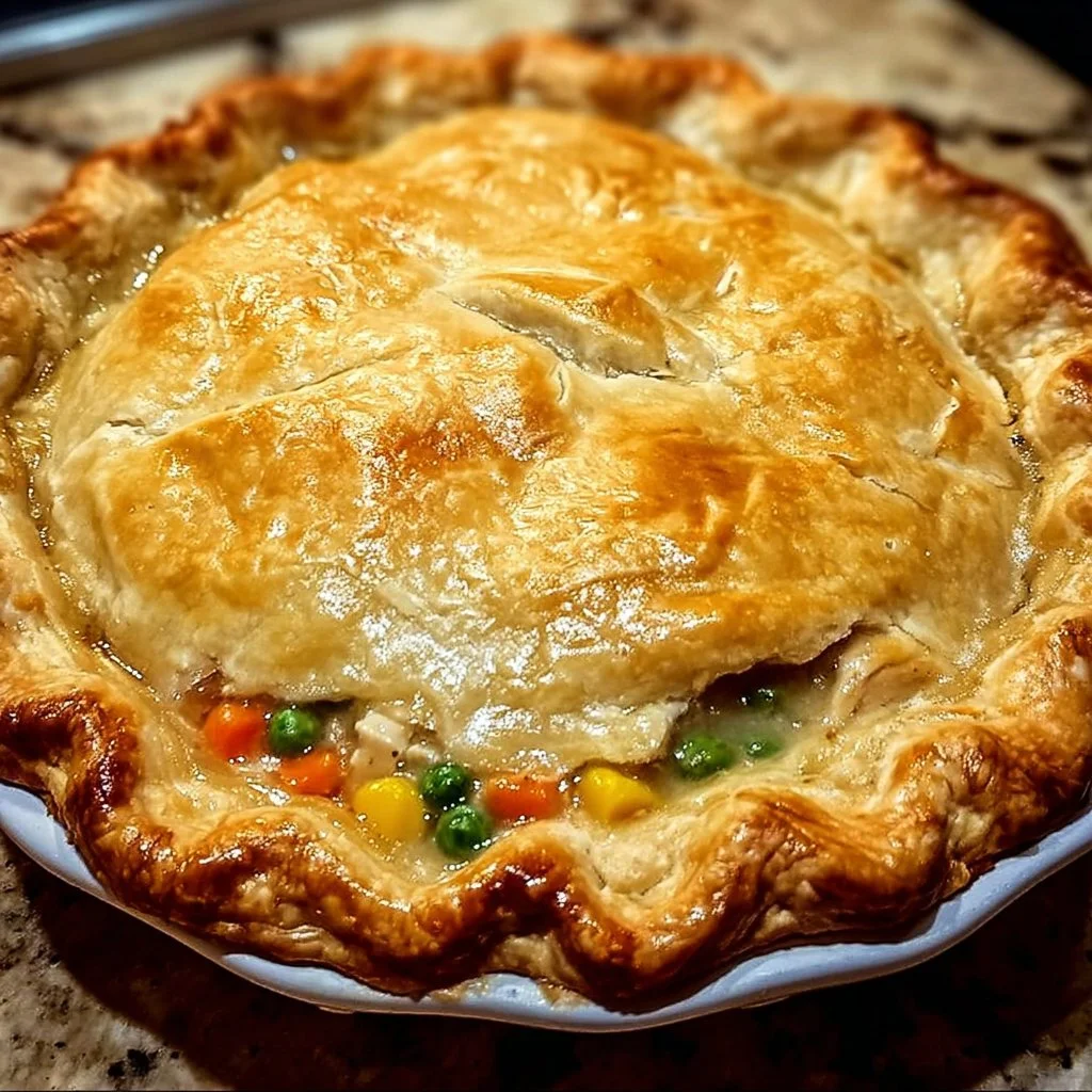 Delicious and easy chicken pot pie ready to serve for dinner