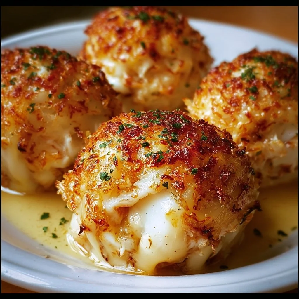 Delicious and famous crab bombs ready to serve with a side of lemon