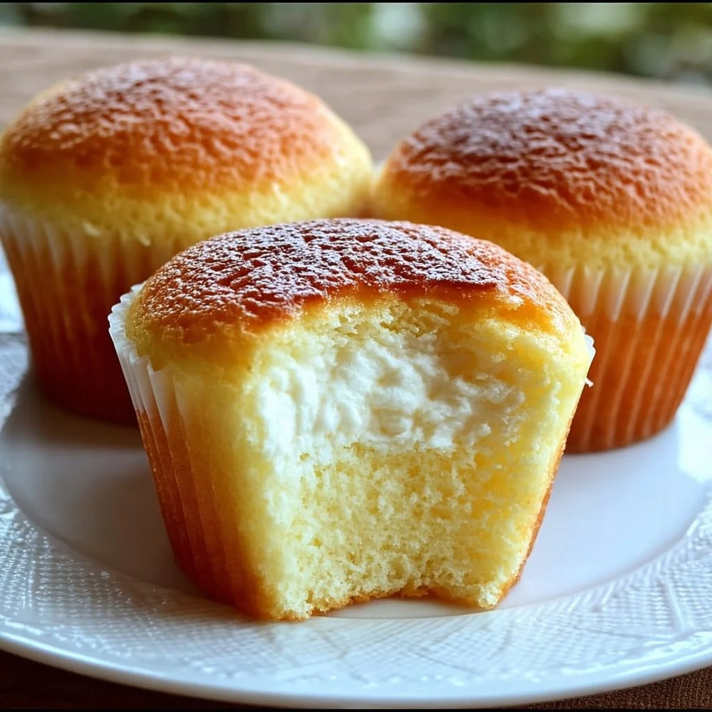 Fluffy Japanese cotton cheesecake cupcakes freshly baked and garnished.