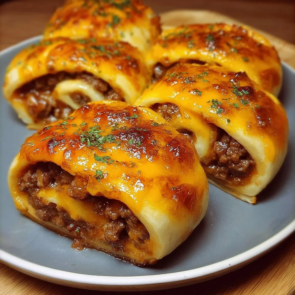 Garlic Butter Beef Cheeseburger Rollups with melted cheese and flavorful garlic butter