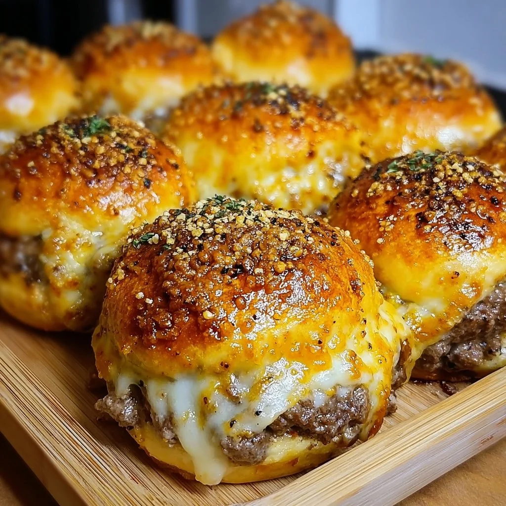 Garlic Parmesan Cheeseburger Bombs with melted cheese and juicy beef patties