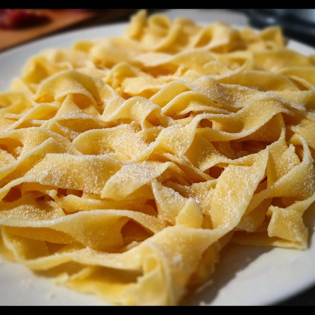 A bowl of freshly made homemade egg noodles ready to be served