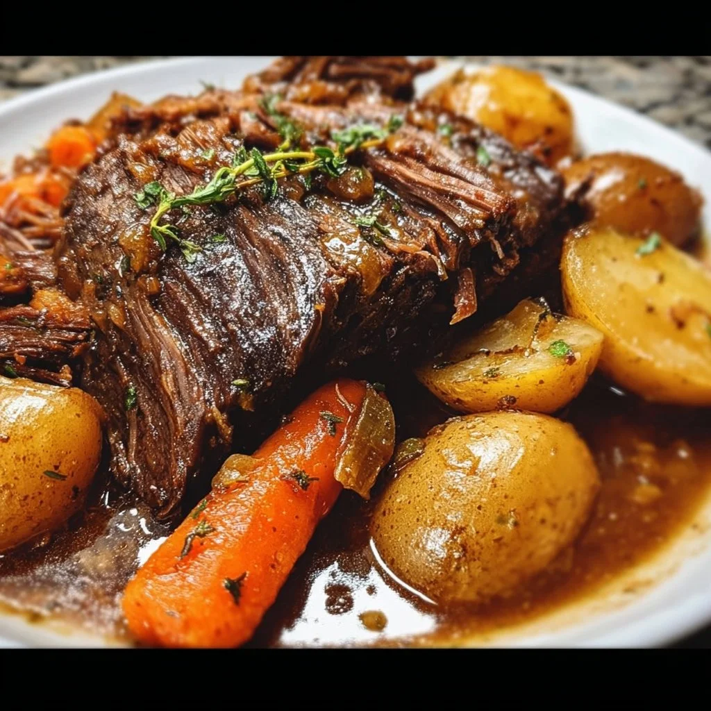 Succulent Instant Pot Pot Roast served with vegetables on a plate