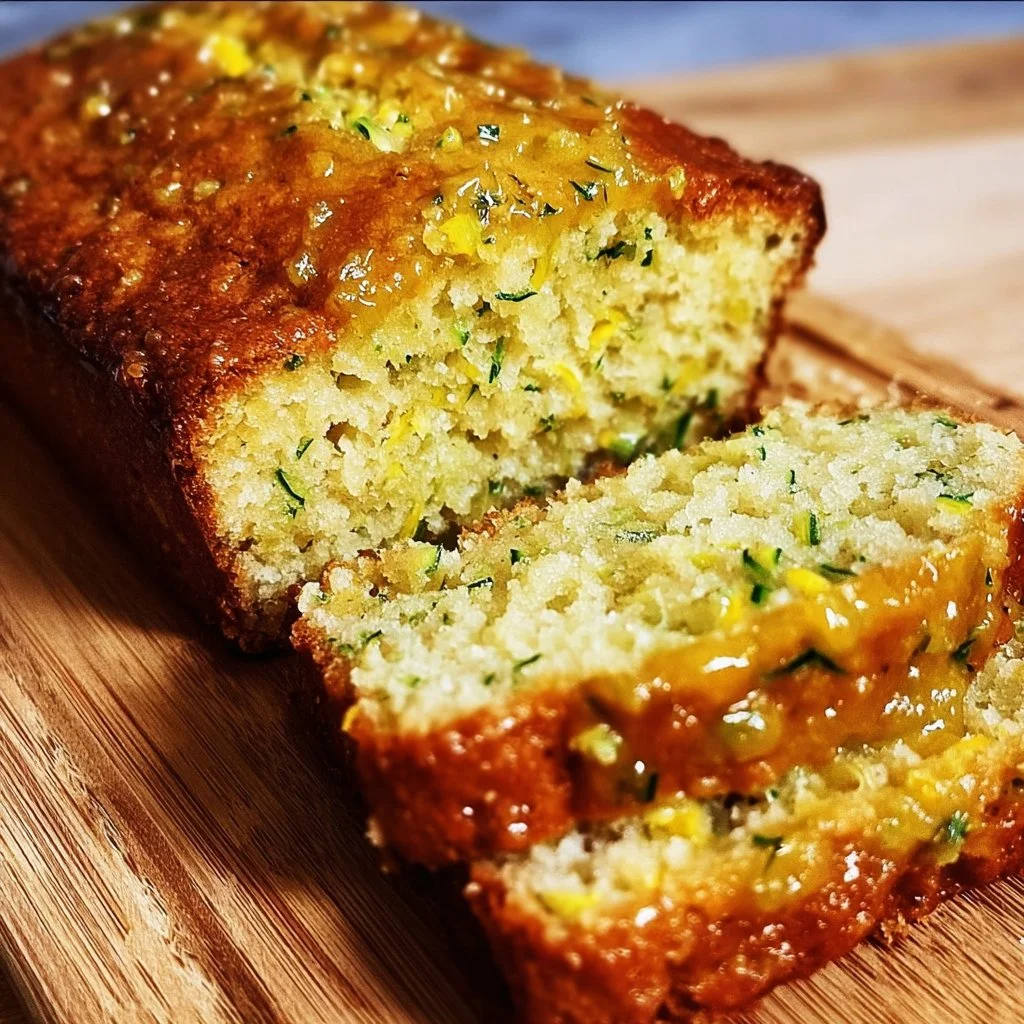 Slice of Lemon Zucchini Heaven Bread with a hint of citrus zest