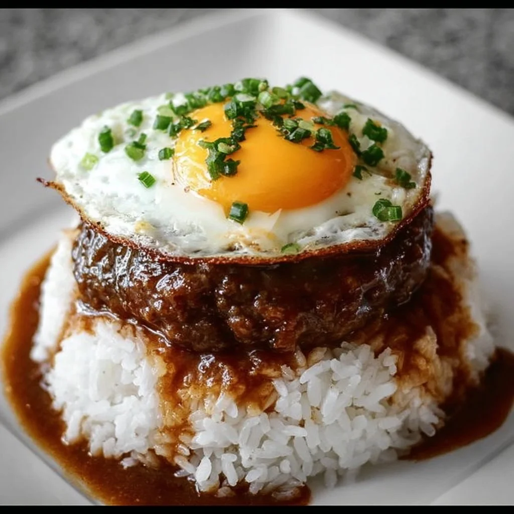 Delicious Loco Moco dish with rice, hamburger patty, and gravy served in a bowl