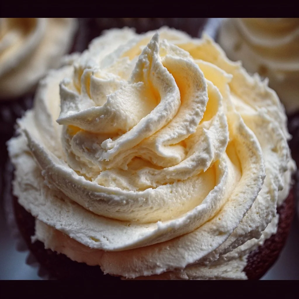 Delicious marshmallow buttercream frosting on a cake topped with sprinkles