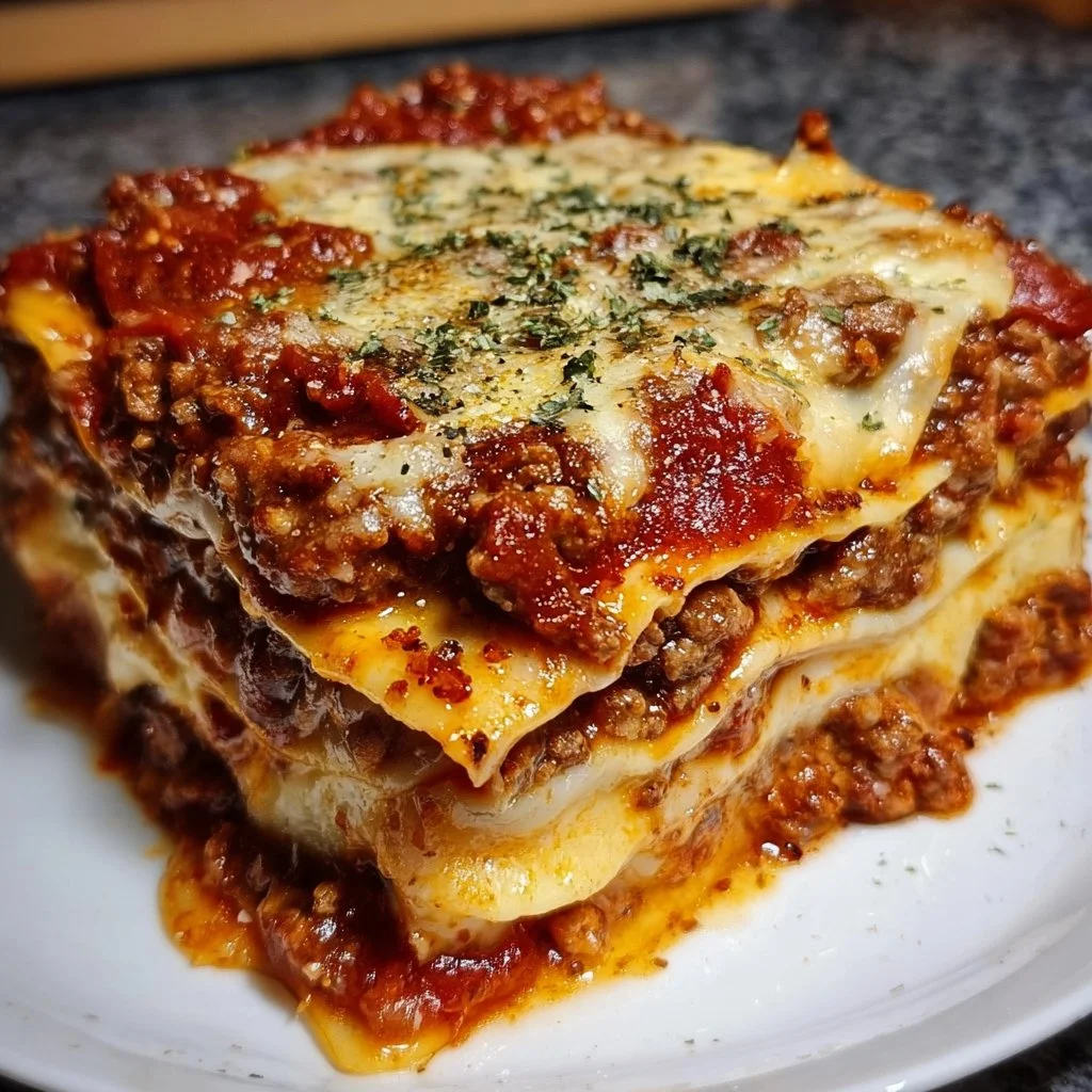 Delicious slice of Million Dollar Lasagna with layers of cheese and sauce