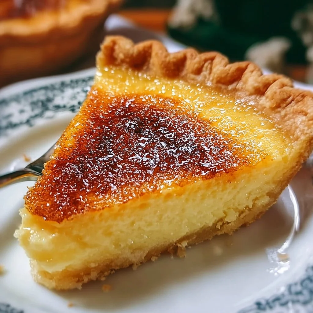 Delicious old fashioned egg custard pie served in a pie dish