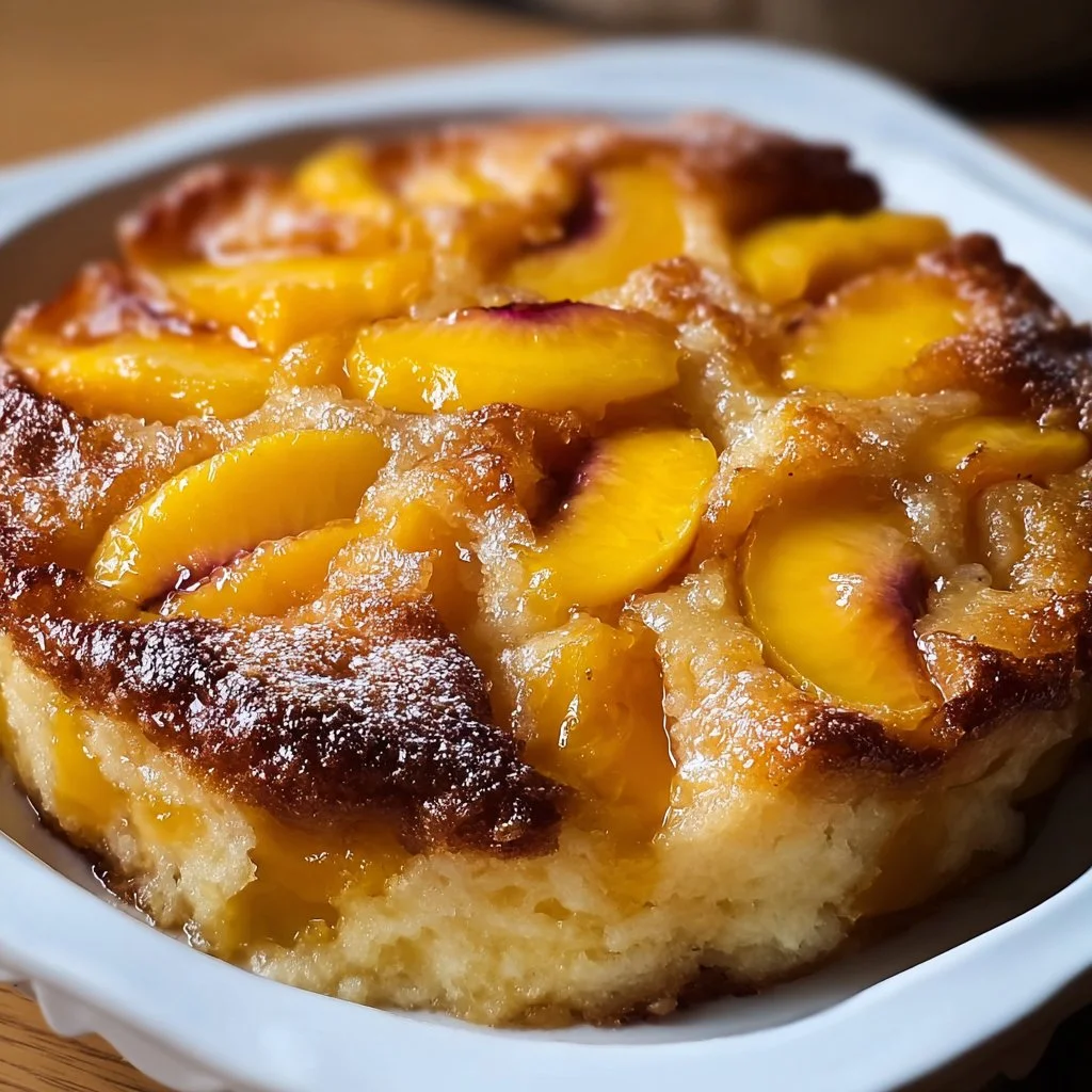 Delicious homemade Peach Cake with fresh peaches and cream frosting