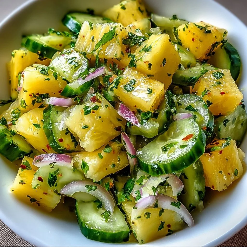 Colorful Pineapple Cucumber Salad with fresh ingredients in a bowl