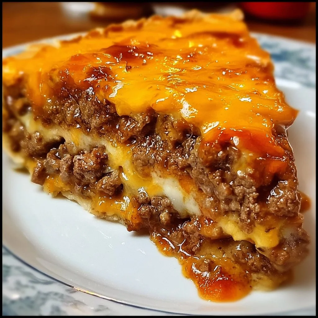 Pioneer Woman cheeseburger pie with a golden crust and savory filling