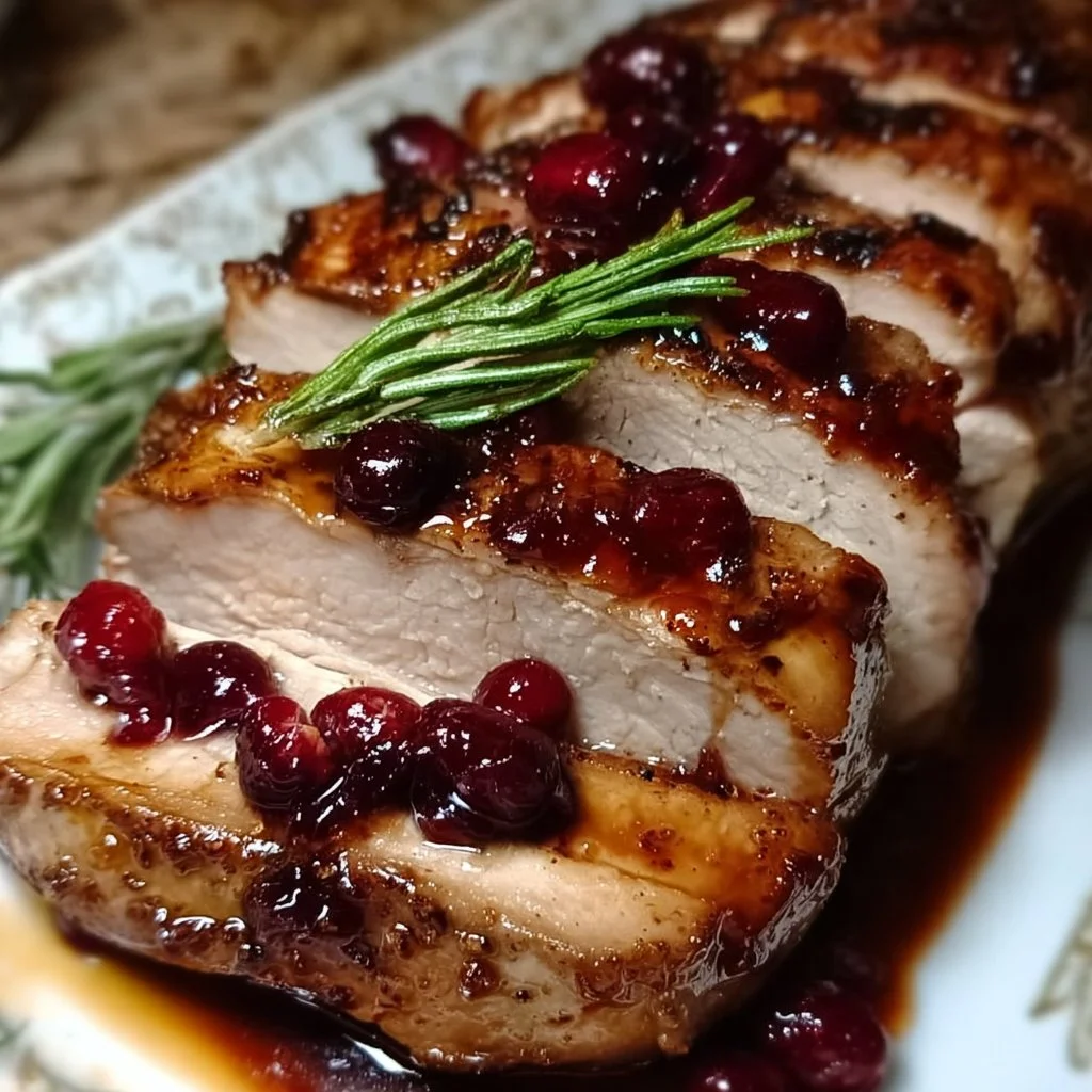 Pork Loin served with Cranberry-Dijon Sauce and Apple Cider Glaze