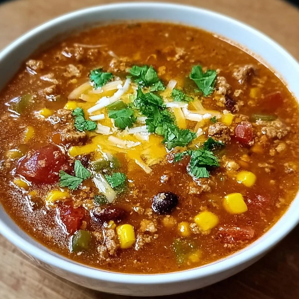 Bowl of Ranch Taco Soup with colorful toppings and garnishes