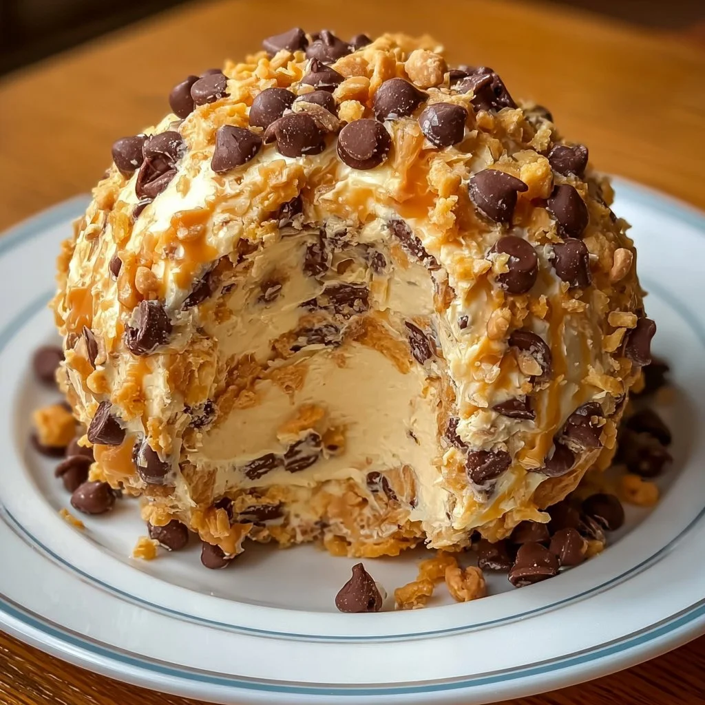 Reese's Cheese Ball dessert featuring creamy peanut butter bliss topping