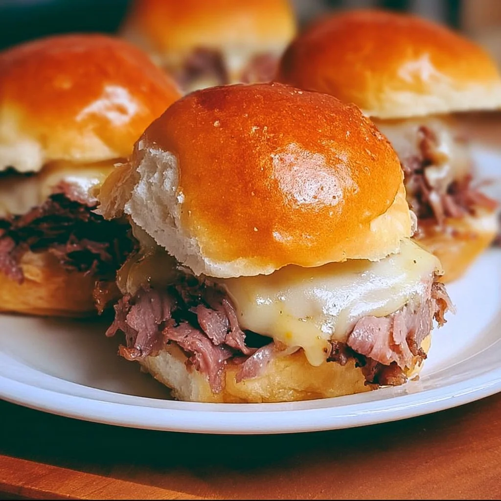 Deliciously prepared roast beef sliders on a serving platter
