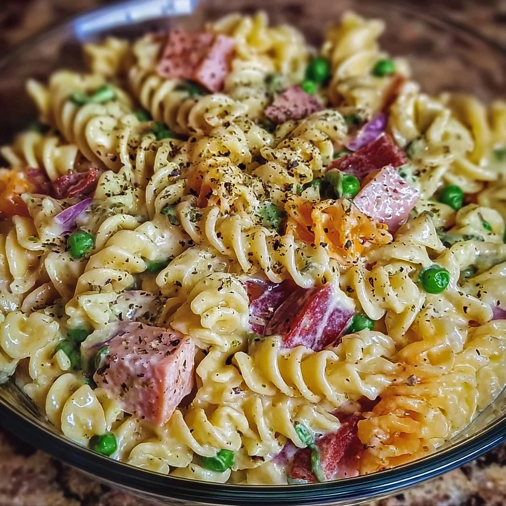 Delicious Ruby Tuesday Pasta Salad with colorful vegetables and dressing.