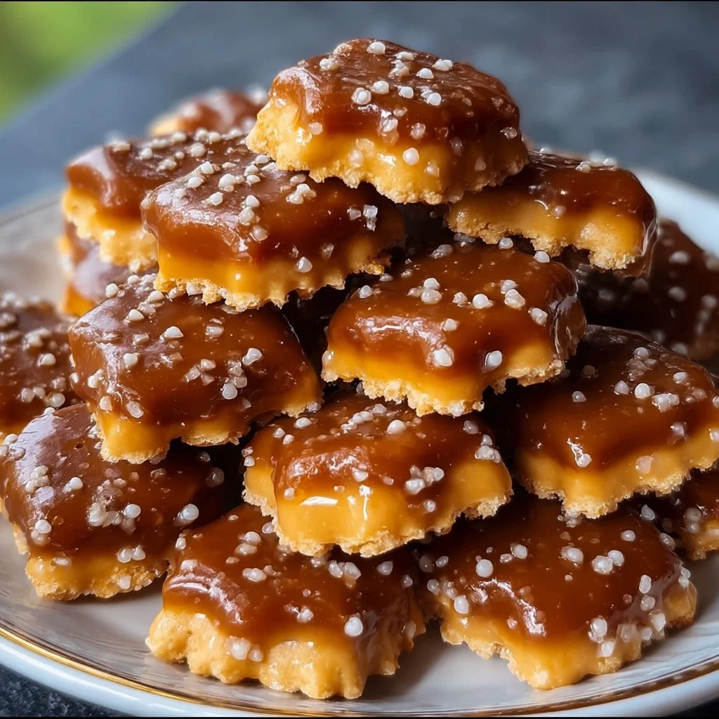 Salted caramel cracker bites with a crunchy texture and a delicious topping