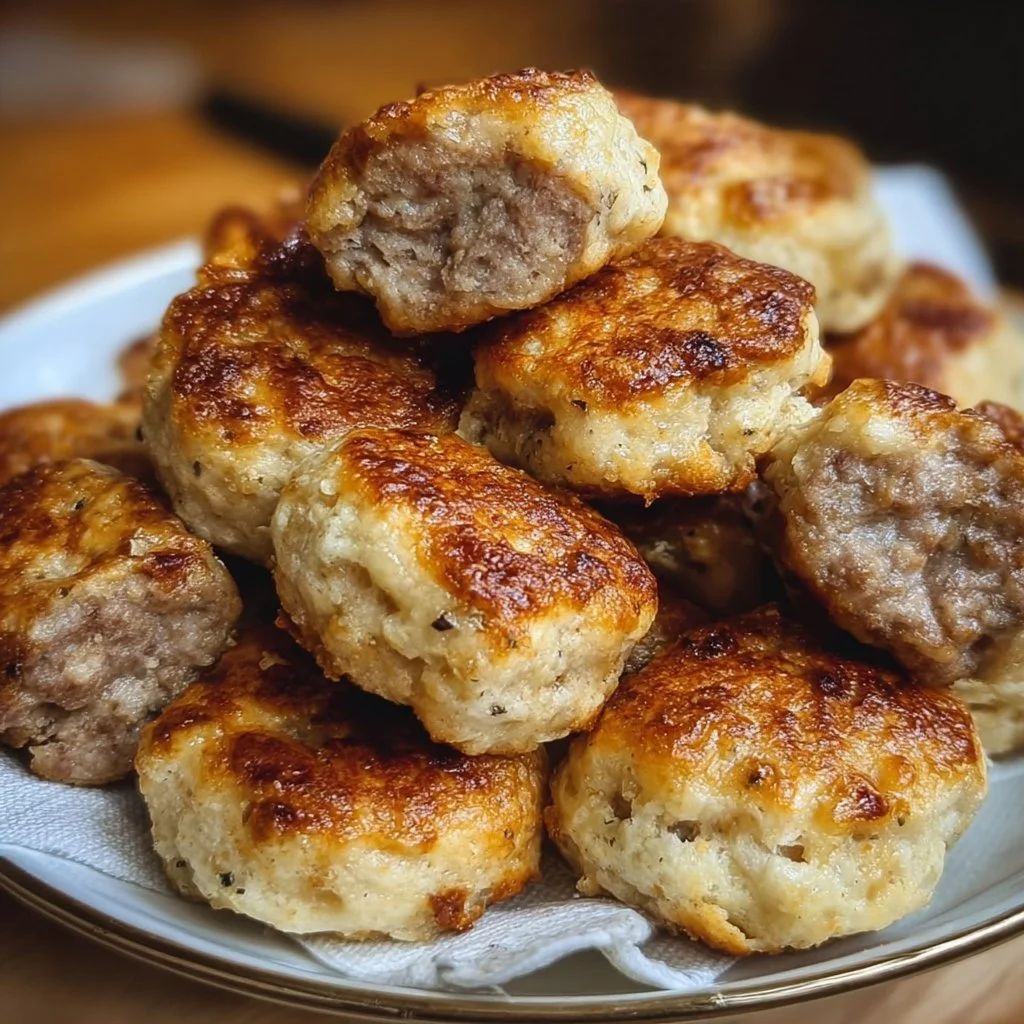 Delicious homemade sausage biscuit bites on a platter