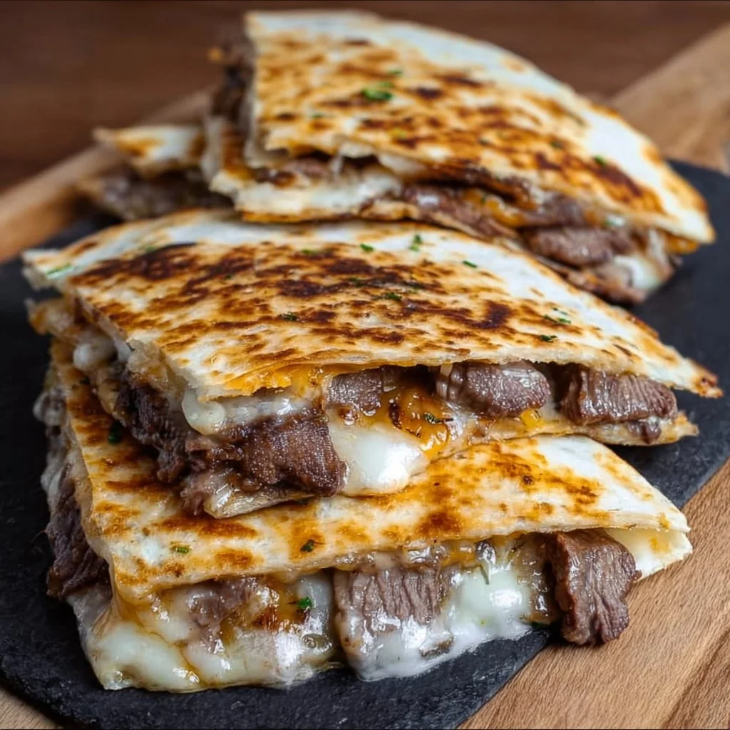 Delicious steak and cheese quesadillas served with salsa and guacamole