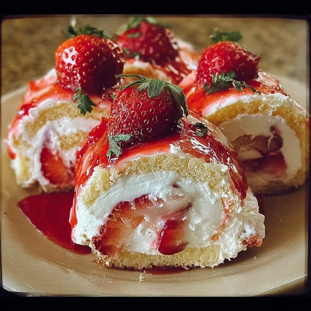 Delicious strawberry shortcake cheesecake rolls with fresh strawberries and creamy filling