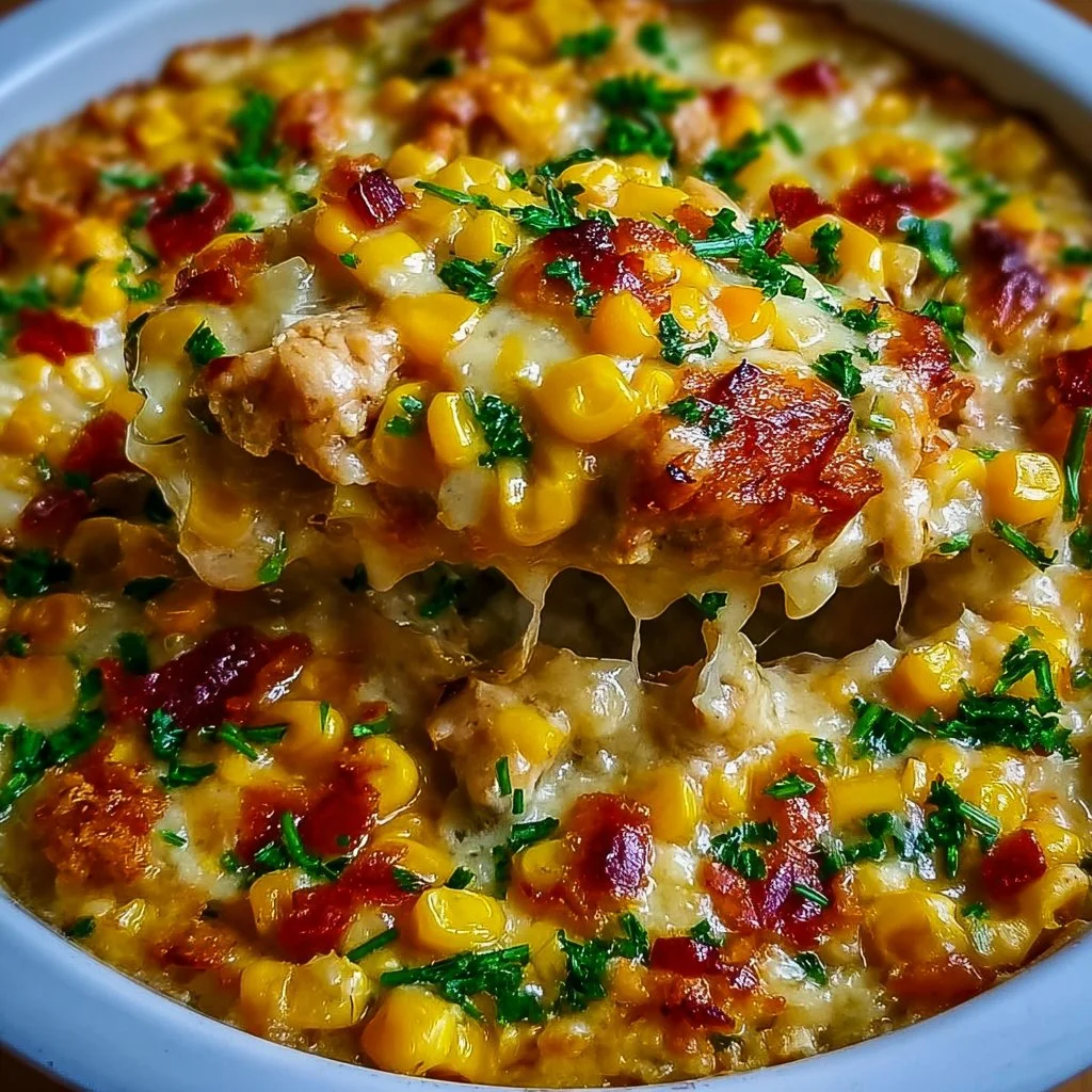 Delicious Street Corn Chicken Casserole with creamy and savory flavors